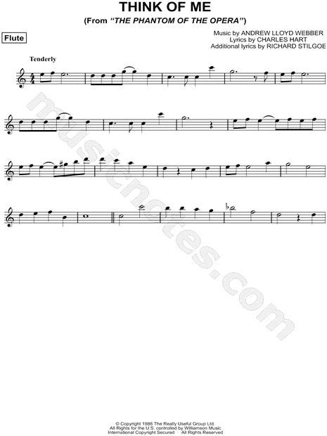 Think Of Me From The Phantom Of The Opera Sheet Music Flute Solo In C Major Download