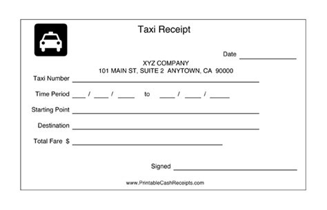 Taxi Receipts 2 Per Page
