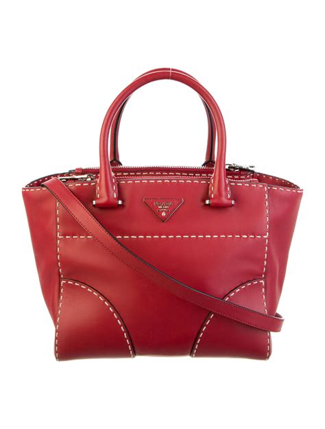 Prada Saffiano Vernice Flower Zip Tote Red Totes Handbags Pra41078