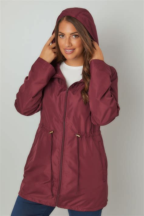 Burgundy Pocket Parka Jacket Plus Size 16 To 36