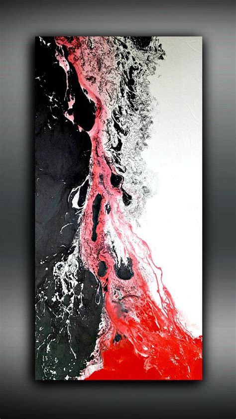 White Black And Red Painting 24x48 Abstract Painting
