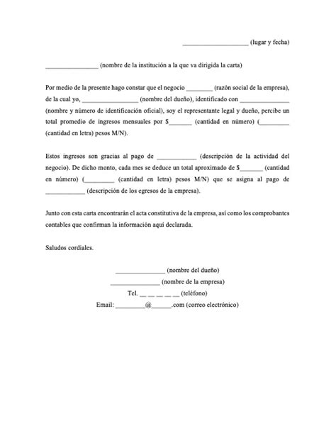 Carta De Ingresos No Comprobables Word