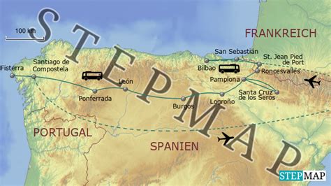 Der camino francés ist der bekannteste und meist begangenste pilgerweg in spanien. StepMap - Jakobsweg 2021 - Landkarte für Spanien