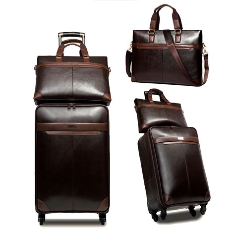 Letrend Men Business Pu Leather Rolling Luggage Set Spinner High