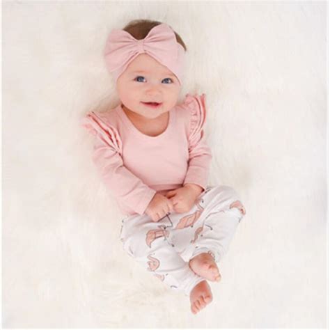 Newborn Clothes Cute Pink Ruffle Baby Girls Clothing 3pcs Set Long