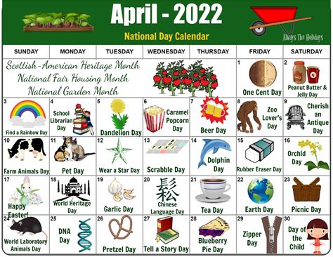 April National Day Calendar Free Printable 2022 Updated