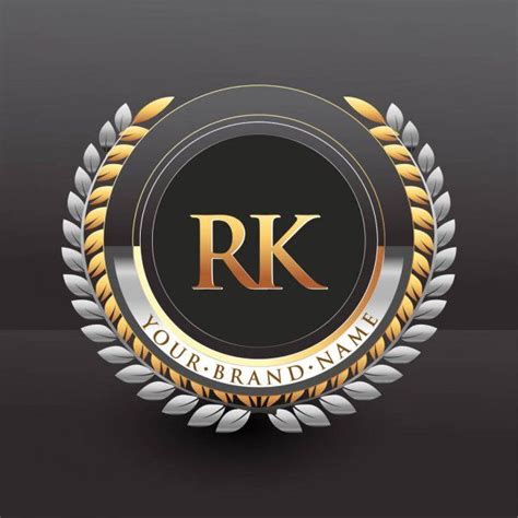 Initial Logo Letter Rk With Golden And Silver Color With Laurel And