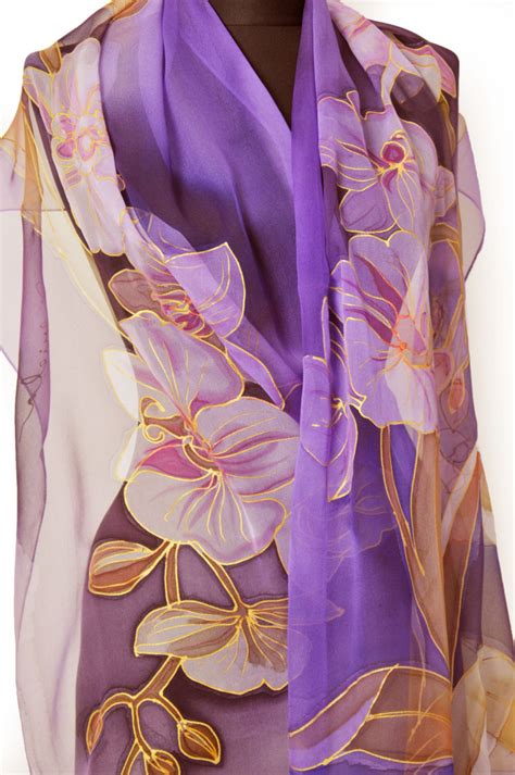 Violet Handpainted Silk Chiffon Scarfpainting By Hand Etsy