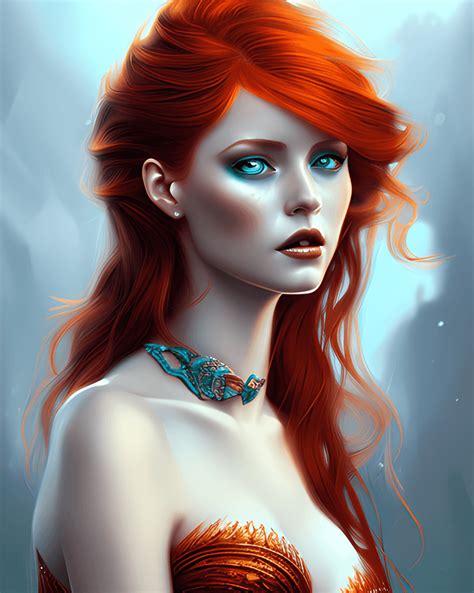 portrait of a beautiful siren redhead woman · creative fabrica