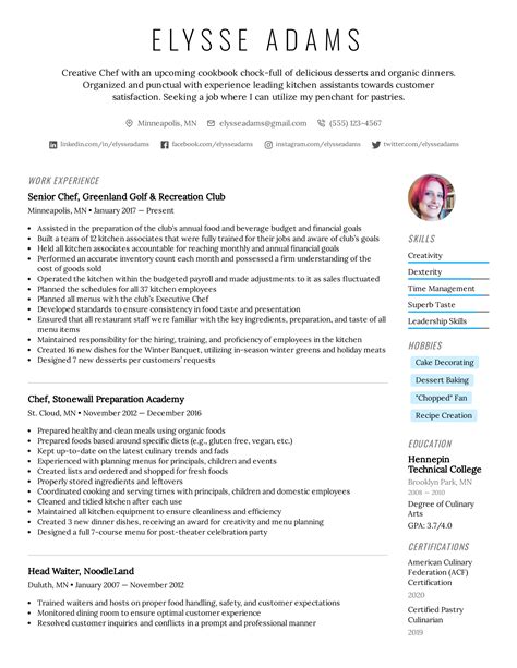 Chef Resume Example And Writing Tips For 2020