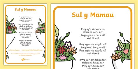 Sing along to mothers day songs about love, mom, mother, mommy, moms and mums. Editable Mother's Day Song Lyrics Welsh (teacher made)