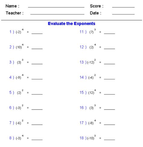 8th Grade Exponents Worksheets With Answers