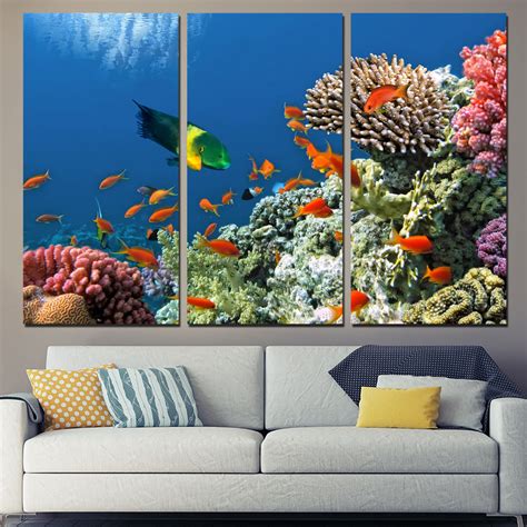 Create a comfy, unique abode with custom accessories. 3 Panels Canvas Art Tropical Coral Reef Fish Home Decor ...