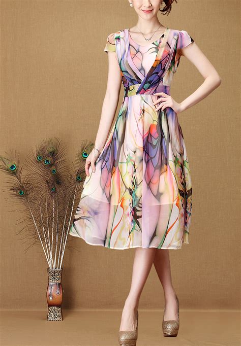 Elegant Floral Print Short Sleeve Long Dress N9072