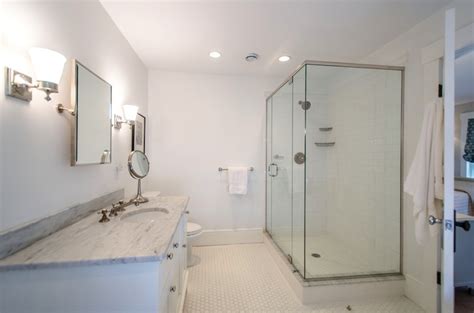 Subway tile above shower surround. Subway Tile Shower Surround - Vintage Hex Floor Tiles ...