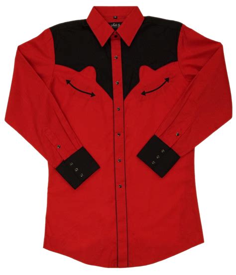 Mens Embroidered Western Shirt White Horse Retro Red And Black In