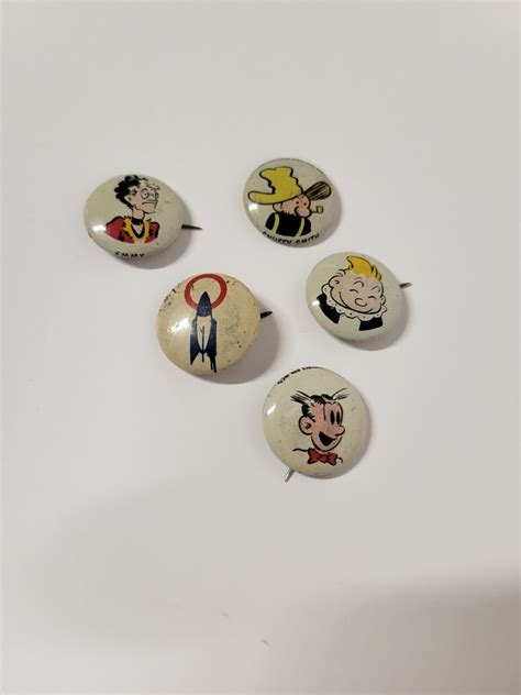 Kelloggs Pep Cereal Pins Cartoon Comic Pinback Buttons 1940s Lot Of 5