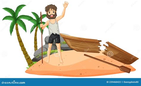 A Man On Deserted Island Isolated Stock Vector Illustration Of
