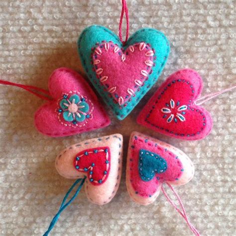 Felt Heart Ornaments Red White And Blue Set Of Four Lucismiles