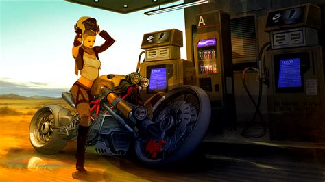 Cyberpunk Futuristic Girl Motorcycle Woman Wallpaper