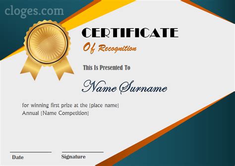 Editable Certificate Of Recognition Template Word