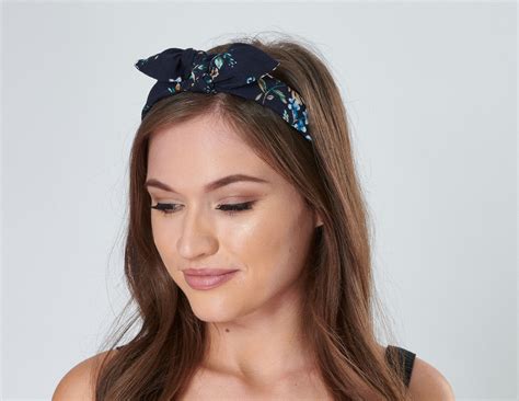 Bow Headband Women Top Knot Vintage Floral Rigid Hair Band With