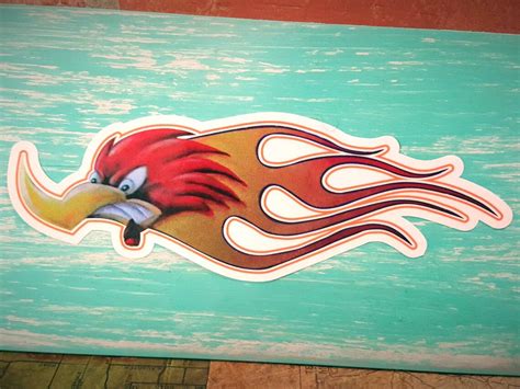 Mr Hot Rod Woodpecker Speed Flames Sticker Decal Hot Rod Etsy