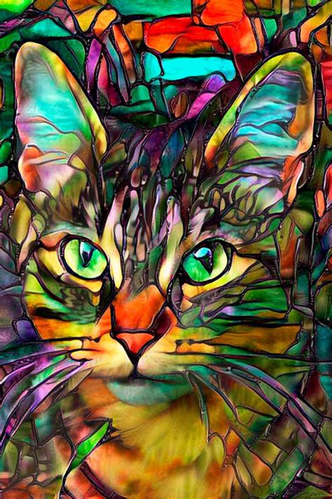 Tabby Cat Art Print Colorful Cat Art Stained Glass Art Etsy