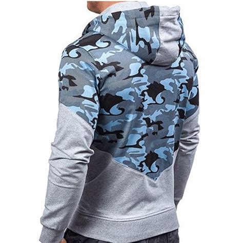 Camouflage Hoodies Men Fashion Zip Up Sweatshirt Male Camo Splice Hoody