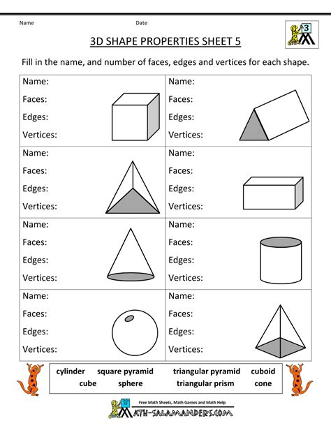 Identifying and drawing two dimensional shapes. Free Printable Geometry Worksheets 3rd Grade | Geometry ...