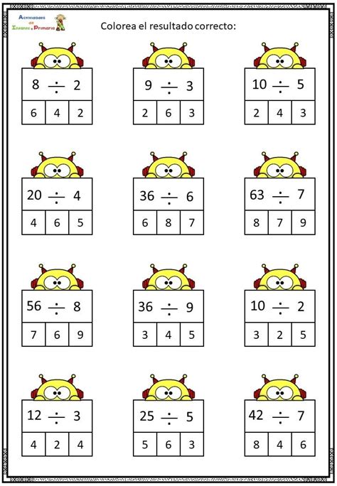 Colección De Divisiones Sencillas Kids Math Worksheets Math For Kids