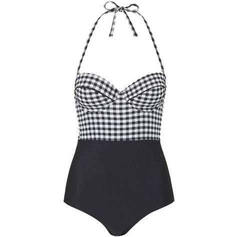 topshop contrast gingham swimsuit 15 liked on polyvore featuring swimwear one piece