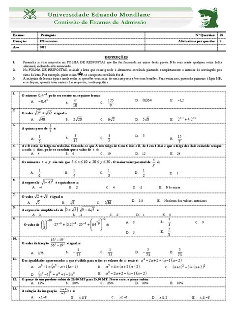 Elevii de clasa a opta au susținut marți proba la matematică de la simularea examenului de evaluare națională 2021. Exame de admissão UEM Matematica 2011 | Função (Matemática ...
