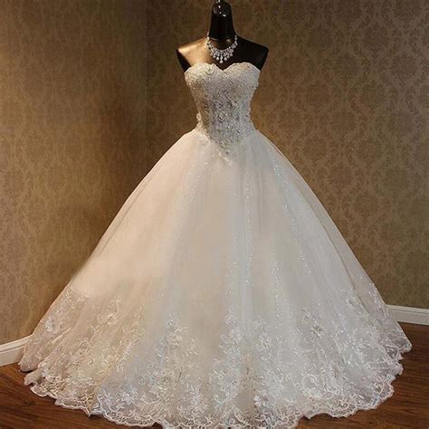 Luxury Sweetheart Rhinestone Beaded White Lace Wedding Dresses Tulle