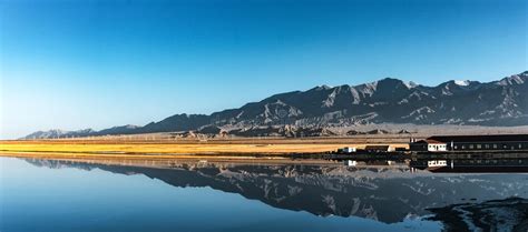 Scenic Landscape Of Emerald Lake At Sunrisechina Qinghai Province With