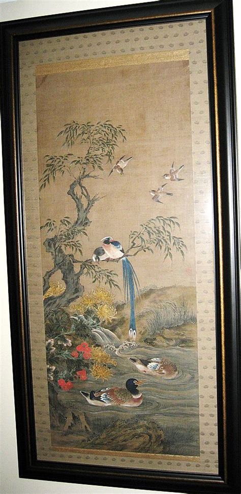 japanese  century painted floral bird scroll  dynastycollections  ruby lane
