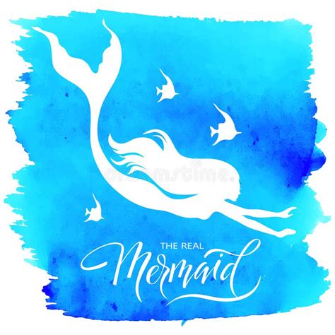 Blue Watercolor Mermaid Silhouette Stock Illustrations 205 Blue