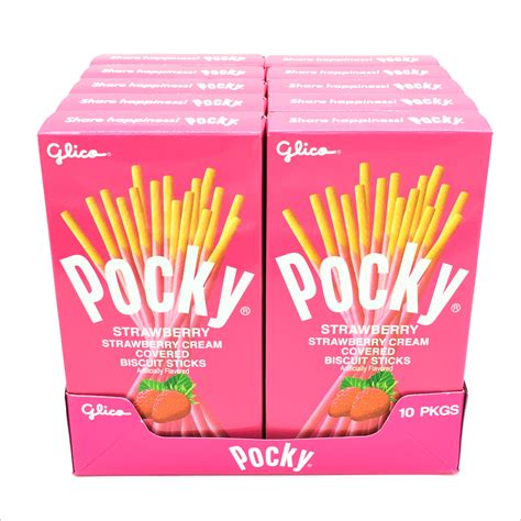 Glico Pocky Strawberry Cream Covered Biscuit Sticks 2 47oz X10