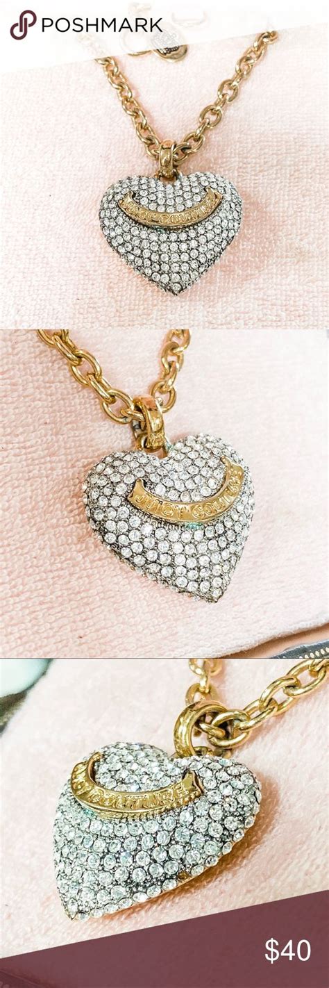 Juicy Couture Gold Pave Puffed Heart Long Necklace Heart Pendent