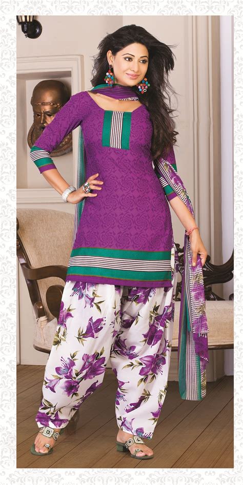 Purple With Floral Printed Cotton Polyester Punjabisalwarkameez Punjabi Dress Punjabi Salwar