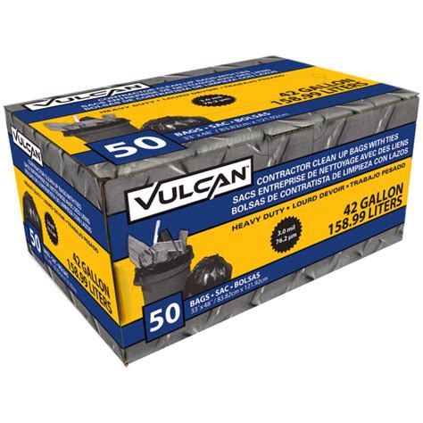 Vulcan 42 Gallon 3 Mil Heavy Duty Contractor Trash Bags With Ties