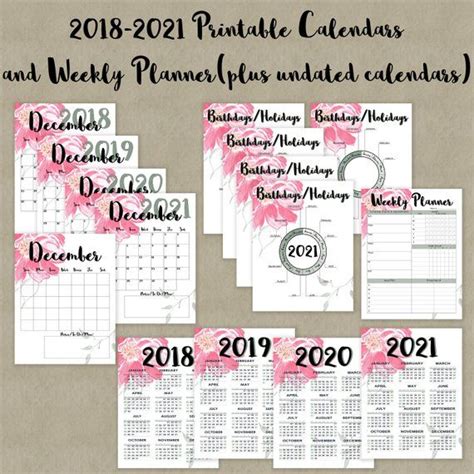 2021 2023 Monthly Printable Calendars Floral Edition Instant Etsy In