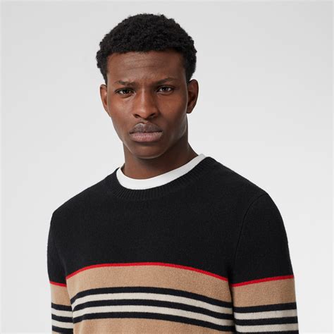Icon Stripe Detail Cashmere Sweater In Black Men Burberry Australia