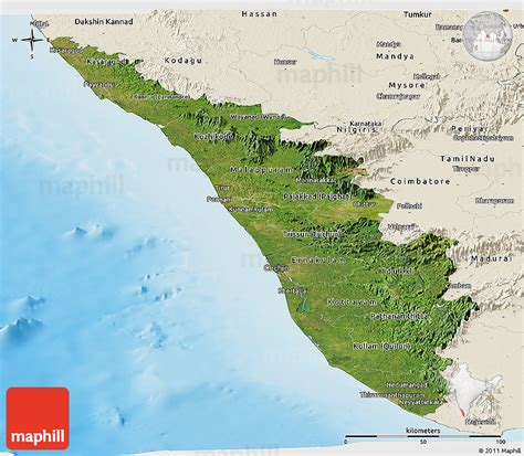 Physical 3d Map Of Kerala Shaded Relief Outside