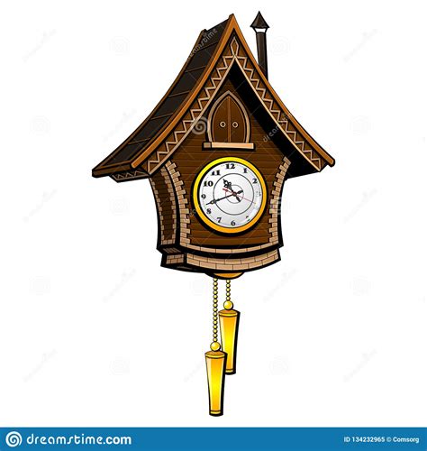 Vintage Wooden Cuckoo Clock Vector Stock Vector Illustration Of