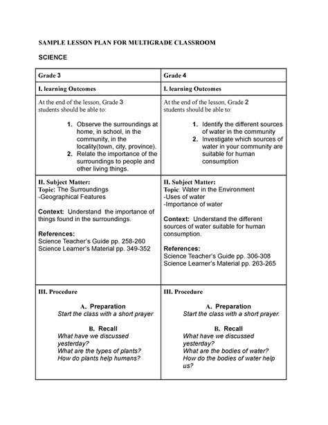 Lesson Plan Use For Lectures And Notes Sample Lesson Plan For