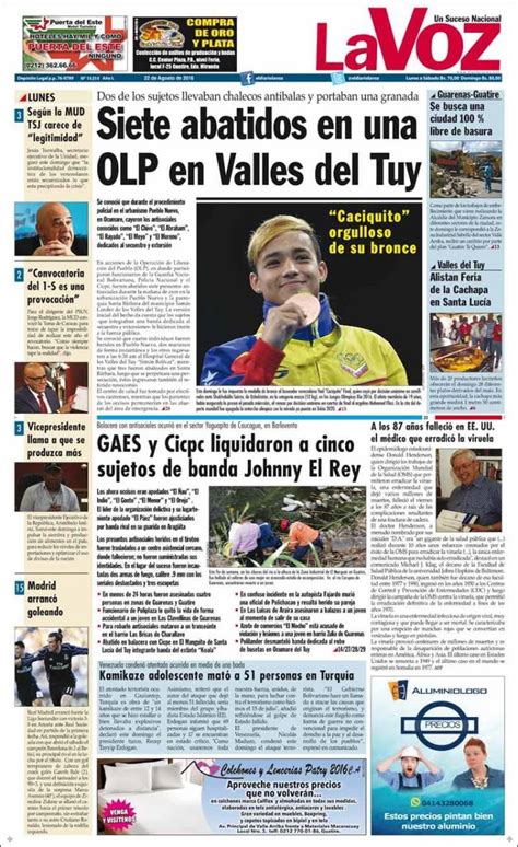 Newspaper Diario La Voz Venezuela Newspapers In Venezuela Mondays