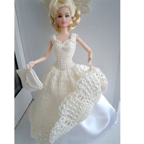 Crochet Barbie Dress Wedding White Barbie Designer Dress Etsy