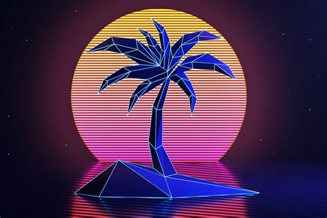 Retro Desktop Background Wallpaper Palm Trees Retro Neon Sunset Low
