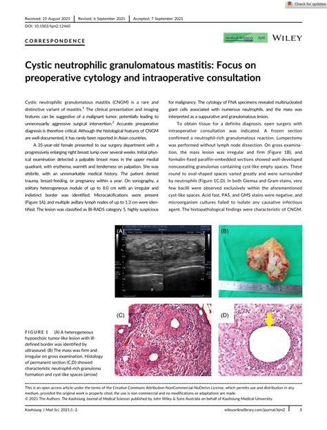 Pdf Cystic Neutrophilic Granulomatous Mastitis Focus On Preoperative